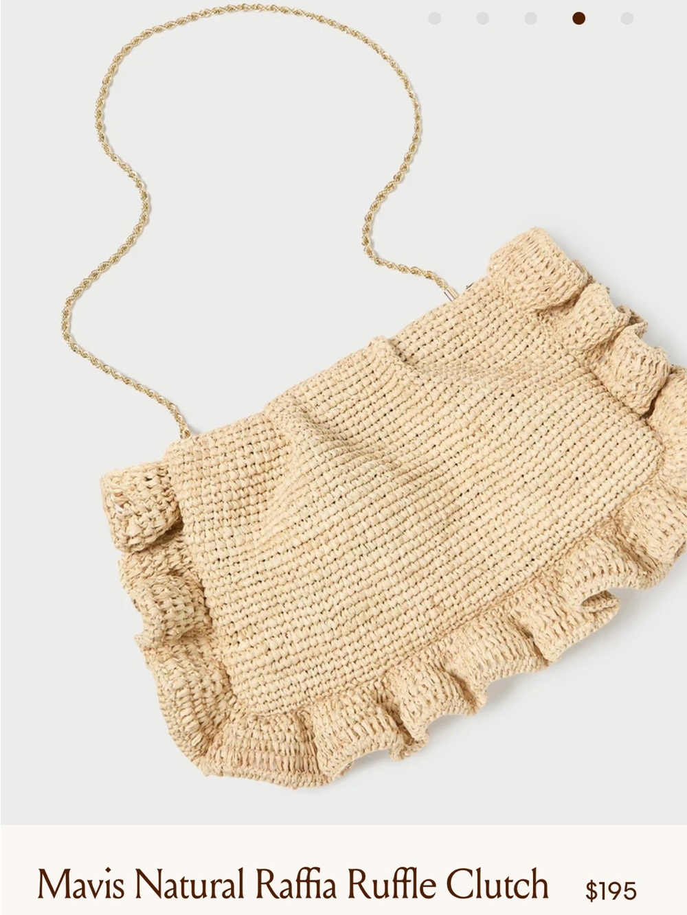 Loeffler Randall Natural Raffia Ruffle Clutch with Gold Chain